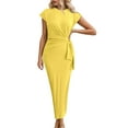 thumbnail image 1 of Vestido largo de manga corta y cuello redondo para mujer - Vestido largo de verano ligero de color liso - S-XL, 1 of 5