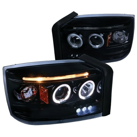 Dodge Dakota Headlight Lh Driver - Spec-D Tuning For 2005-2007 Dodge Dakota Replacement Glossy Black Dual Halo Led Projector Headlights Lamps (Left+Right) 2005 2006 2007