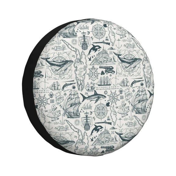 Rv Spare Tire Cover 14 inch - Vintage Sailboats Tire Covers for Trailers, Adjustable Camper Spare Tire Cover