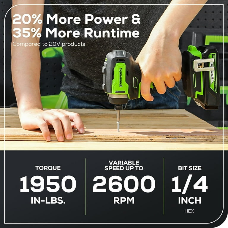 Greenworks 24V Brushless 1950 in./lbs Impact Driver, 1/4-inch Hex