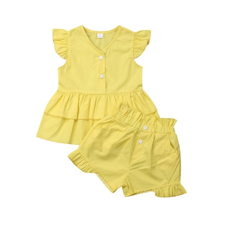 

2Pcs Newborn Baby Girl Summer Outfits Kids Sleeveless Ruffle Dress Top+Shorts Bloomers Sunsuit Clothes
