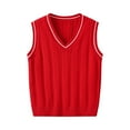 thumbnail image 2 of CCRFTGI Boy Girls Sweater Vest for Size 4-12 Fashion Knit Vest Comfort Uniform Vest Soft Fall Winter Pullover Red 8-9Y, 2 of 9
