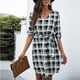 thumbnail image 2 of Vestido de mujer de una pieza con cuello en V, manga larga, estampado a cuadros, cintura con lazo para otoño invierno, 2 of 6
