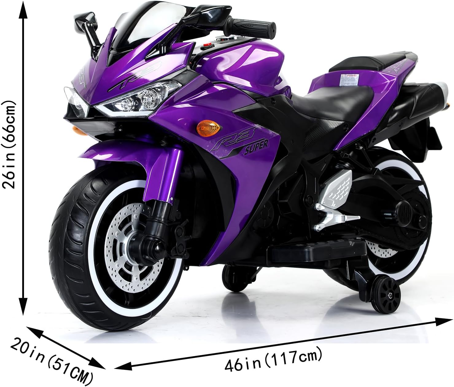 HONGLONG 12V Motorcycle for Kids, Children Battery Motorcycle 2 Wheels Motorbike Ride on Kids Electric Motorcycle with Lighting Wheels/LED Lights, Music, Purple
