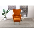 thumbnail image 2 of Velvet Accent Chair with Ottoman, Wingback Chair with Footstool, Upholstered Button Tufted Sofa Chair with Metal Legs, Leisure Reading Armchair for Living Room Bedroom Office (Orange), 2 of 9