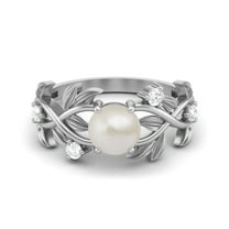 Mooneye Solitaire Round 6mm Pearl 925 Sterling Silver Cocktail Women Valentines Day Gifts Ring