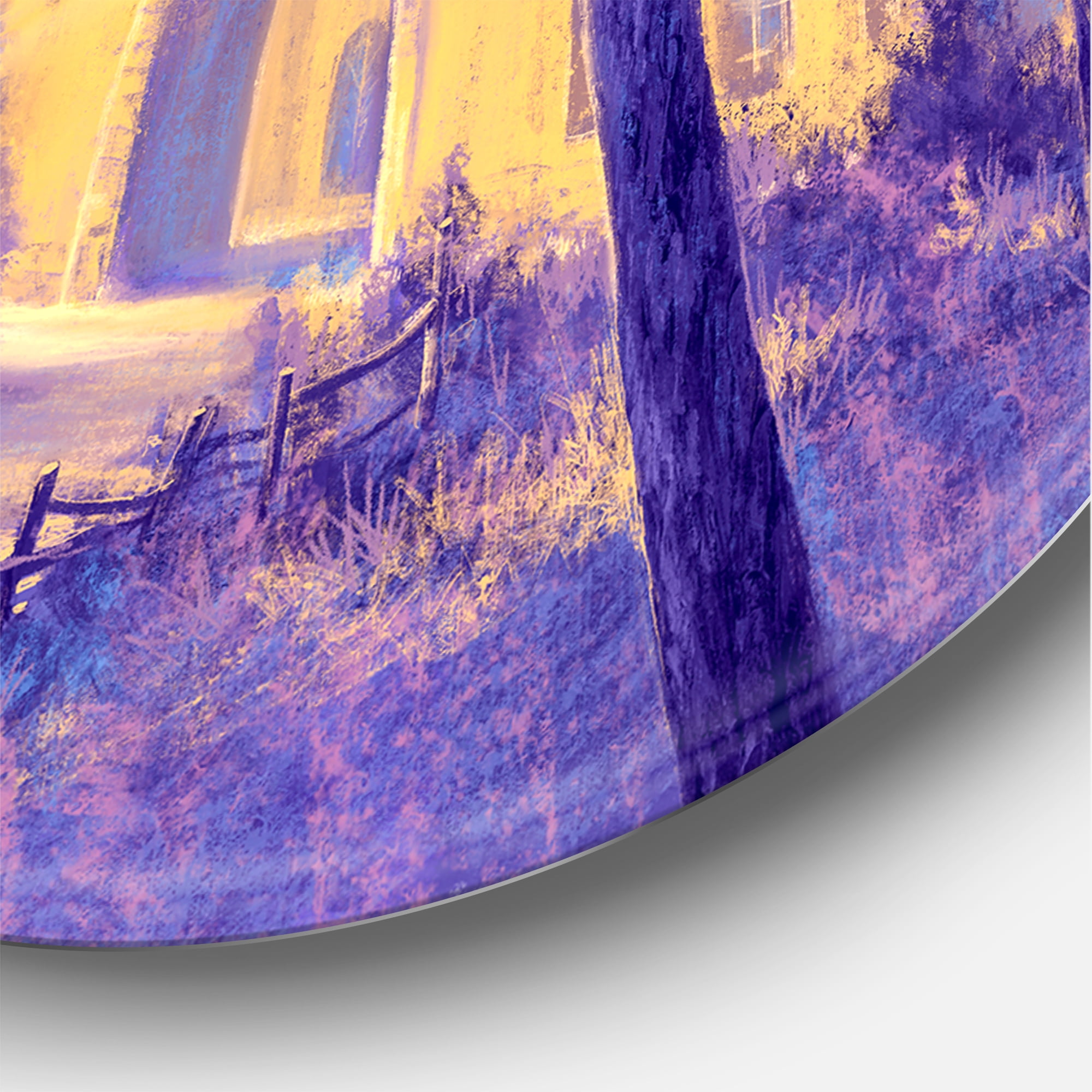 Designart 'Street Landscape OF Footpath & Trees In A City' Traditional Circle Metal Wall Art 29x29 - Disc of 29