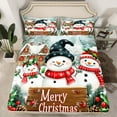 thumbnail image 2 of jejeloiu Cartoon Christmas Snowman Bed Sheets,Red Xmas Berry King Sheets,Happy New Year Sheet Set For Girl Boys Kids,Super Cozy Room Decor,4-Piece, 2 of 7