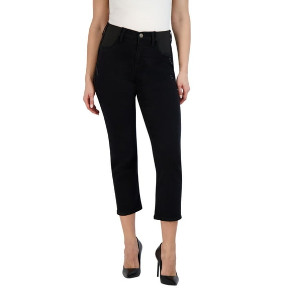 Savi Parker Women's Maternity Jeans Straight Leg - Maternity Pants Elastic High Waist - Mom to Be Comfy Activewear - Pregnant Women Clothes for All Seasons - (S, Black Rinse