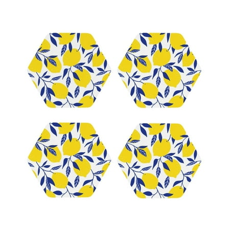 

Fuzoiu Tropical Lemon Print Leather Coasters Set Drink Coasters Set of 4 for Tabletop Protection Durable PVC Coasters Home Décor and Housewarming Gift-Hexagon