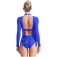 thumbnail image 4 of iiniim Women's Sequins Lyrical Latin Dance Dress Mesh Leotard Tassel Ballroom Salsa Party Costume Royal Blue 14, 4 of 6