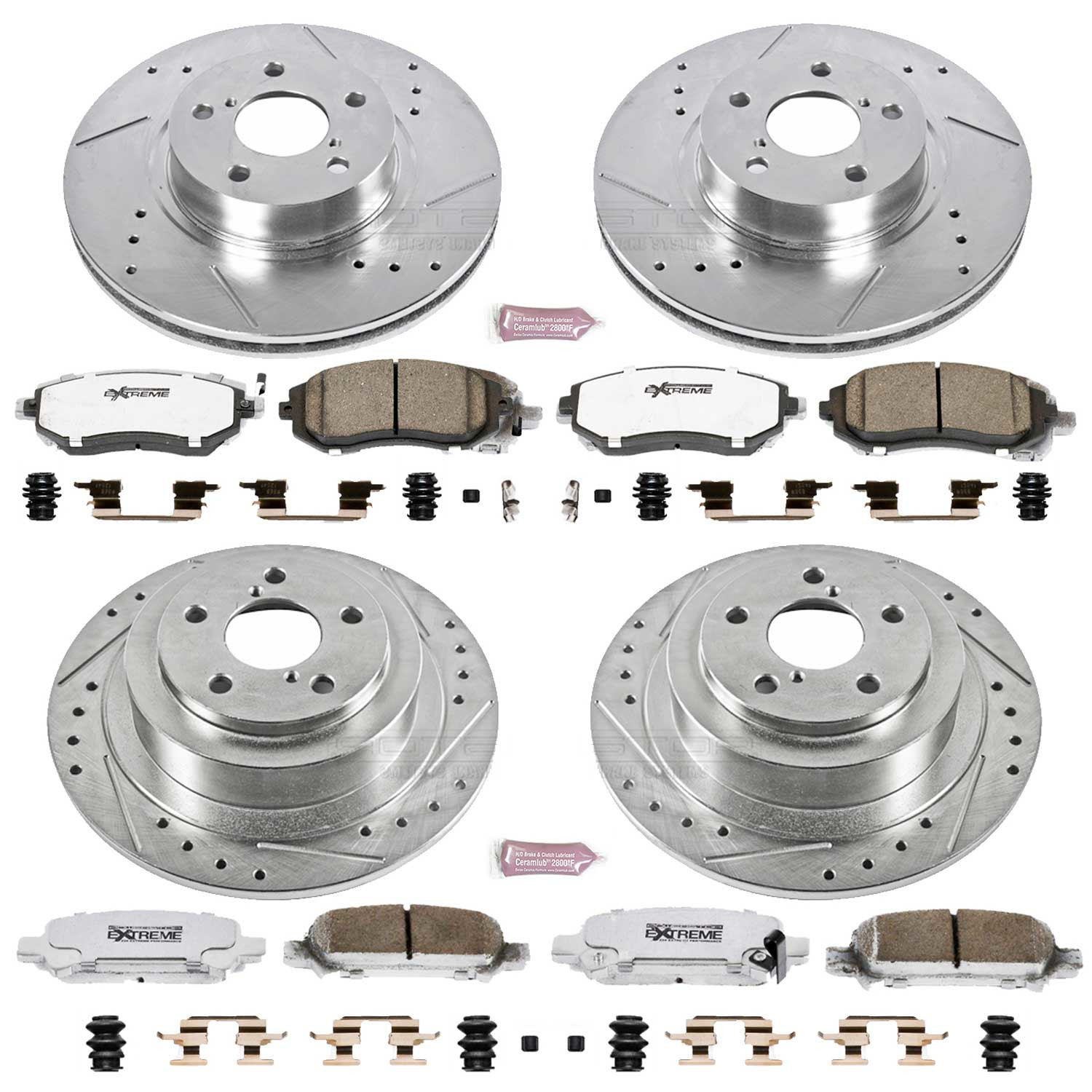 PowerStop Front and Rear Z26 Street Warrior Carbon-Fiber Ceramic Brake Pad and Drilled and Slotted Rotor Kit Fits: SUBARU Select Models K2752-26