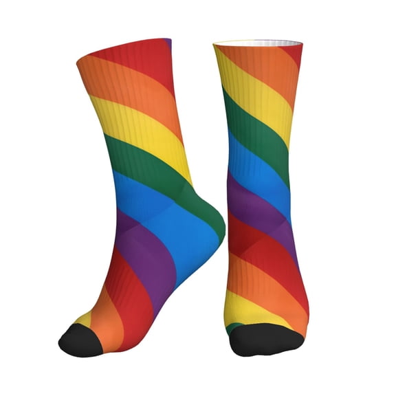 Athletic Socks Rainbow Pride Flag Sport Running Calf Socks Crew Socks for Men Women