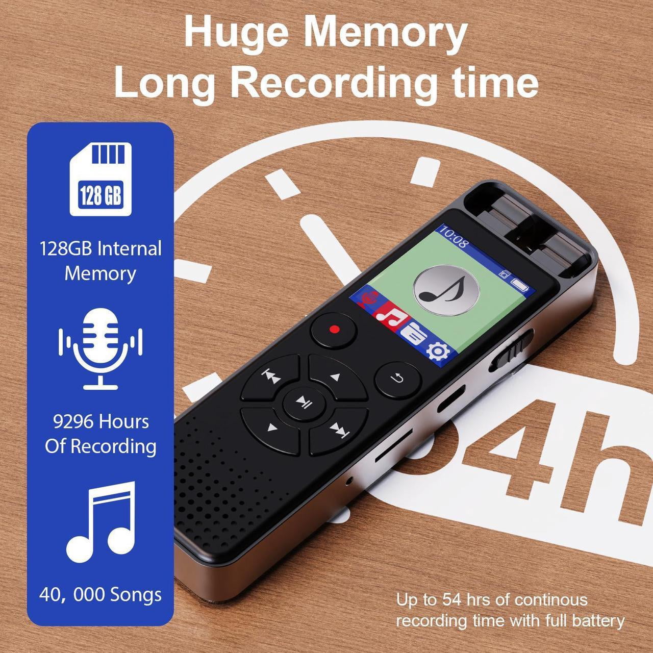 Digital Voice Recorder Voice Activated Recorder for Lectures, Meetings, Interviews - Sound Audio Recorder Dictaphone Recording Device with Playback,MP3 Player,Type C [128GB]