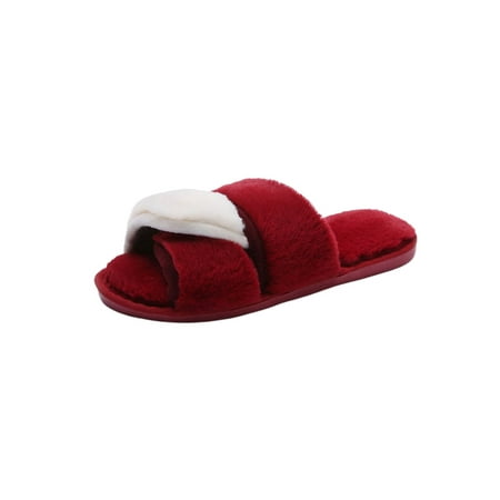 

Ritualay Women Breathable Fluffy Slides Criss Cross Home Shoes House Indoor Outdoor Slip On Warm Shoe Wine Red 5.5