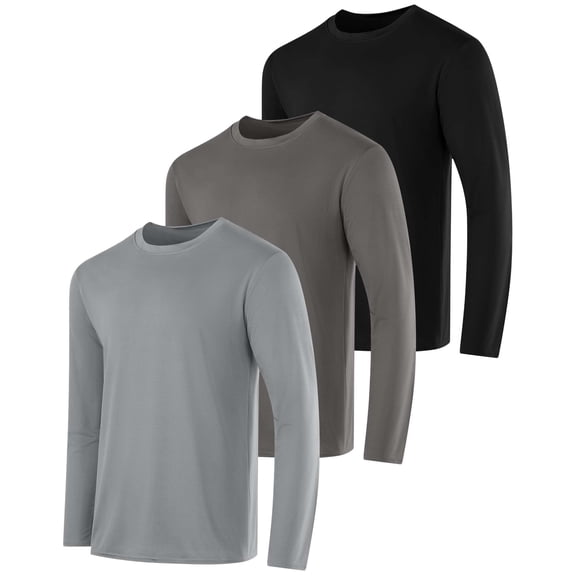 3 Pack Men's Dry Fit Long Sleeve Workout Shirts Gym Athletic Tee Fishing