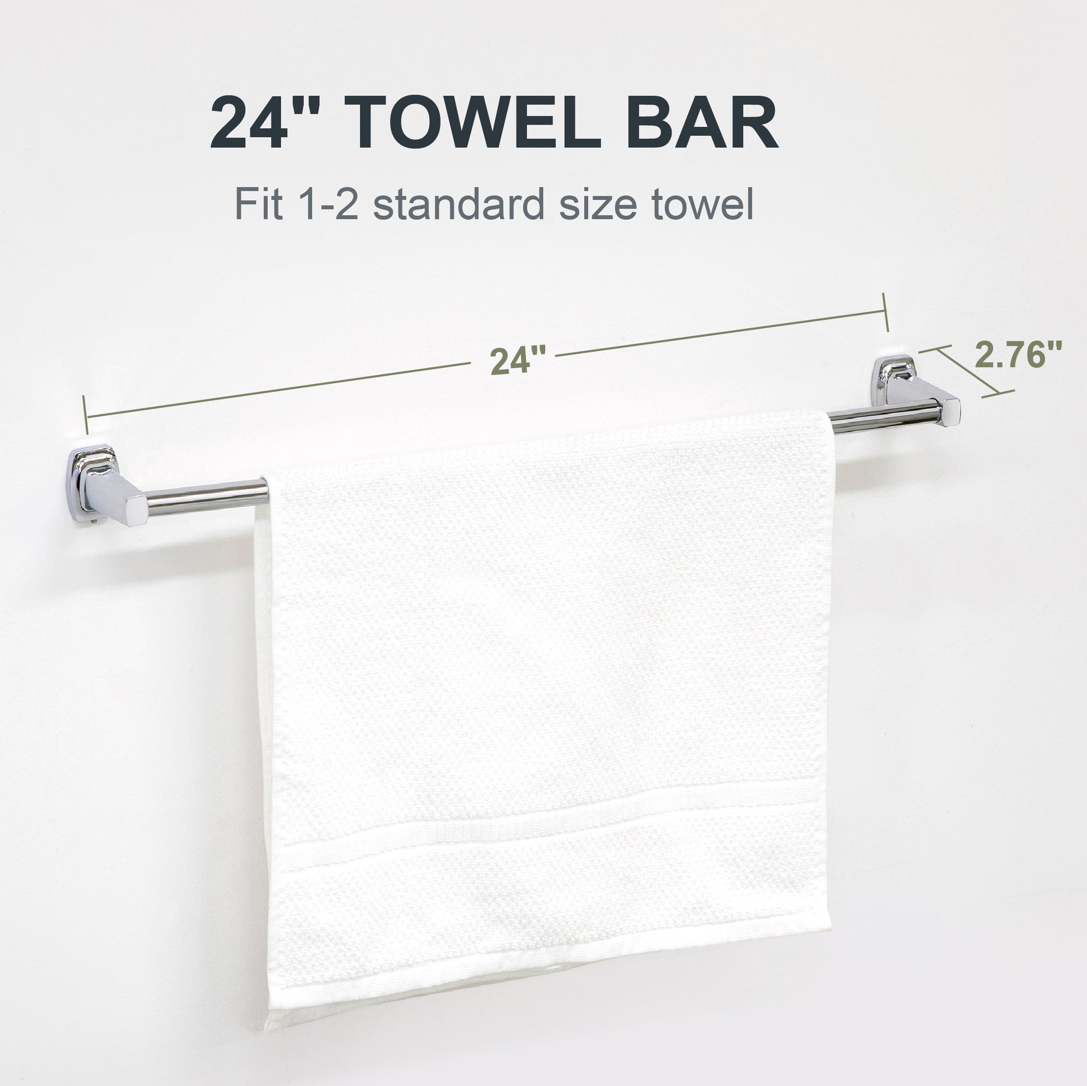 Mainstays 24 in Square Style Wall Mount Towel Bar, Chrome Finish, Mounting Hardware Included