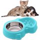 thumbnail image 1 of Double Bowl Of Water And Food Bowl 1 Stainless Steel Bowls And 1 Gluttonous Bowl For Cat And Small Dog (blue), 1 of 4