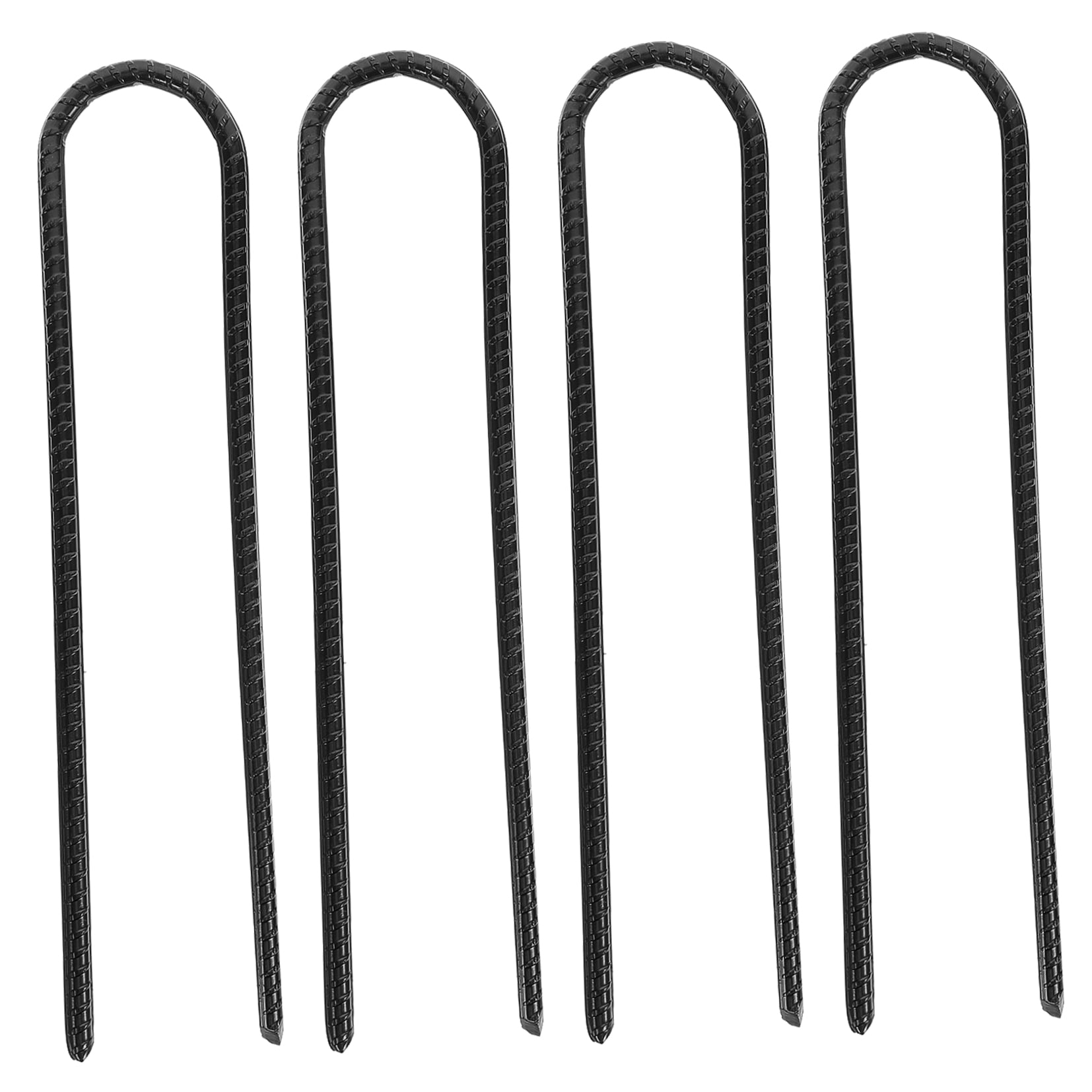 FOMIYES 4-Pack Heavy Duty Black Steel Garden Stakes for Landscape, Tent, Tarpaulin, Fence, and Outdoor Ground Stability Pins