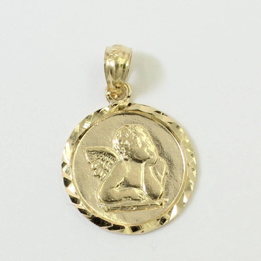 IceNGold 14K Real Yellow Gold Diamond Cut Small Religious Baby Angel