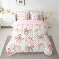 thumbnail image 3 of Homewish Retro Bow Ribbon 7pcs Bedding Comforter Set,Geometric Polka Dot Queen Bedding Sets,Pink Gray Queen Sheet Sets For Chgirls Kids,Super Cozy Room Decor Reversible, 3 of 9