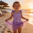 thumbnail image 6 of ibiyuan Toddler Girl's Cute Swimsuits Bow 2 Piece Spaghetti Strap Girls Bathing Suit Sparkly Contrast Tankini Sets Ruched Cut Out Bikini Sets for Girls Beach Swimwear with Cover Up Skirt, 6 of 6