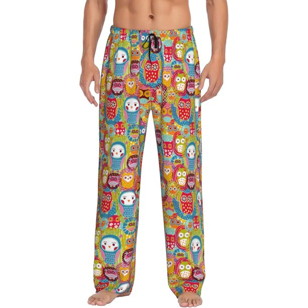 Balery Boho Cute Owls Pantalones de pijama para hombre, pijama ultraligero, pantalón de descanso-3X-Large