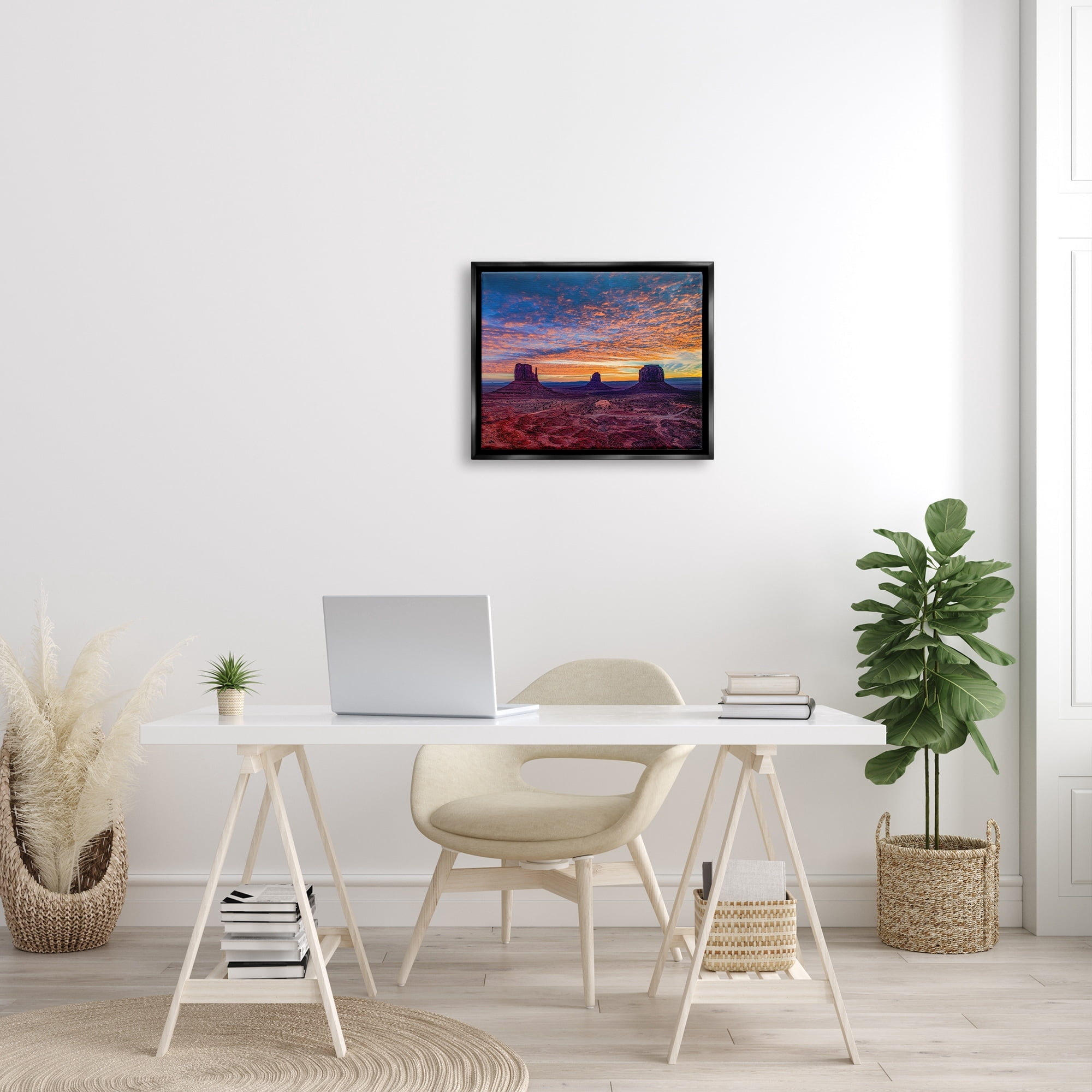 Stupell Industries Mesa Buttes Desert Canyon Radiant Orange Sunset Photograph Metallic Gold Floating Framed Canvas Print Wall Art, Design by Andy Crawford Photography