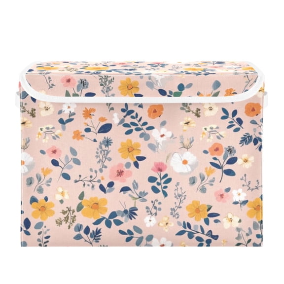 Simple Diverse Flowers Large Storage Bins with Linen Collapsible Lid Storage Box 16.7 x 12.6 x 11.8in