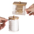 thumbnail image 3 of 2 recipientes para hisopos de baño con tapas de bambú, dispensador de hisopos de algodón de 10/7 oz, tarro organizador de boticario transparente para almacenamiento., 3 of 6