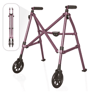 Stander Space Saver Walker Short, Lightweight Folding Walker for Seniors, Petite Junior Walker with Wheels, Two Wheeled Rolling Walker with Rear Ski Glides, Regal Rose
