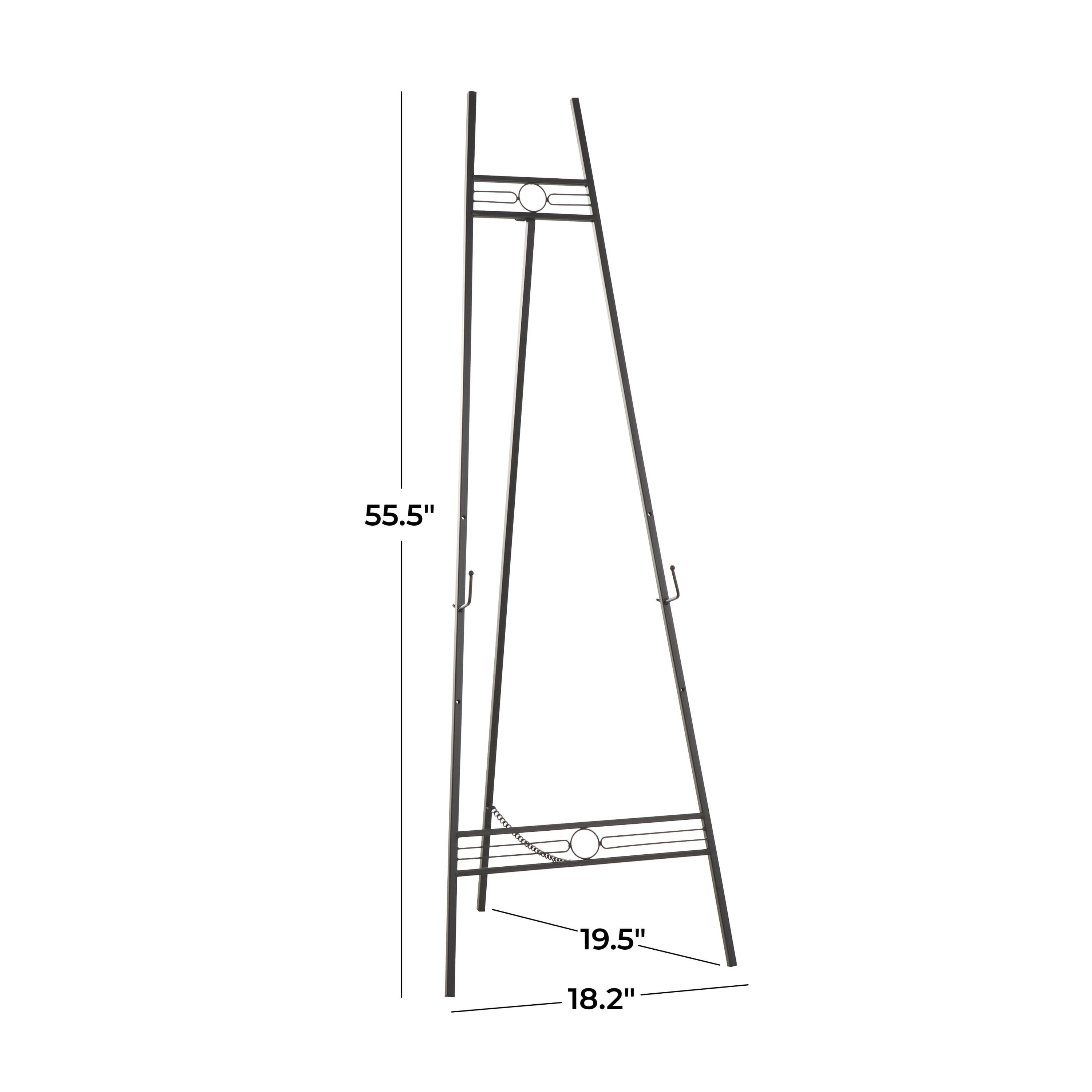 DecMode Black Metal Geometric Tall Adjustable 3 Tier Display Easel with Chain Support, 20" x 18" x 56"