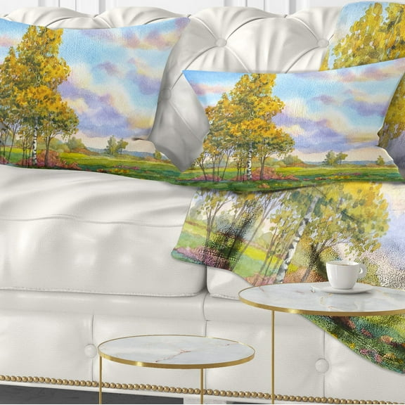 Designart Green Trees in Evening - Landscape Photography Throw Pillow - 12x20