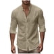 thumbnail image 2 of Blusa y camisa de manga larga con cuello alto para hombre, color liso, cuello alto, botones, cárdigan de manga larga, blusa de poliéster para hombre, 2 of 9