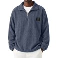 thumbnail image 2 of Fmbrln Mens Corduroy Quarter Zip Sweatshirt Stand Collar Long Sleeve Solid Color Shirts Fall Winter Fashion Pullover Tops with Chest Patch Label Navy M, 2 of 5