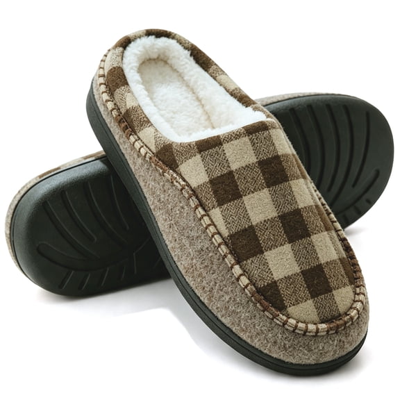 Knivor Mule House Slippers for Men Plaid Fleece Lined Closed Toe Non Slip Warm Winter Indoor Light Outdoor Lounge Slippers