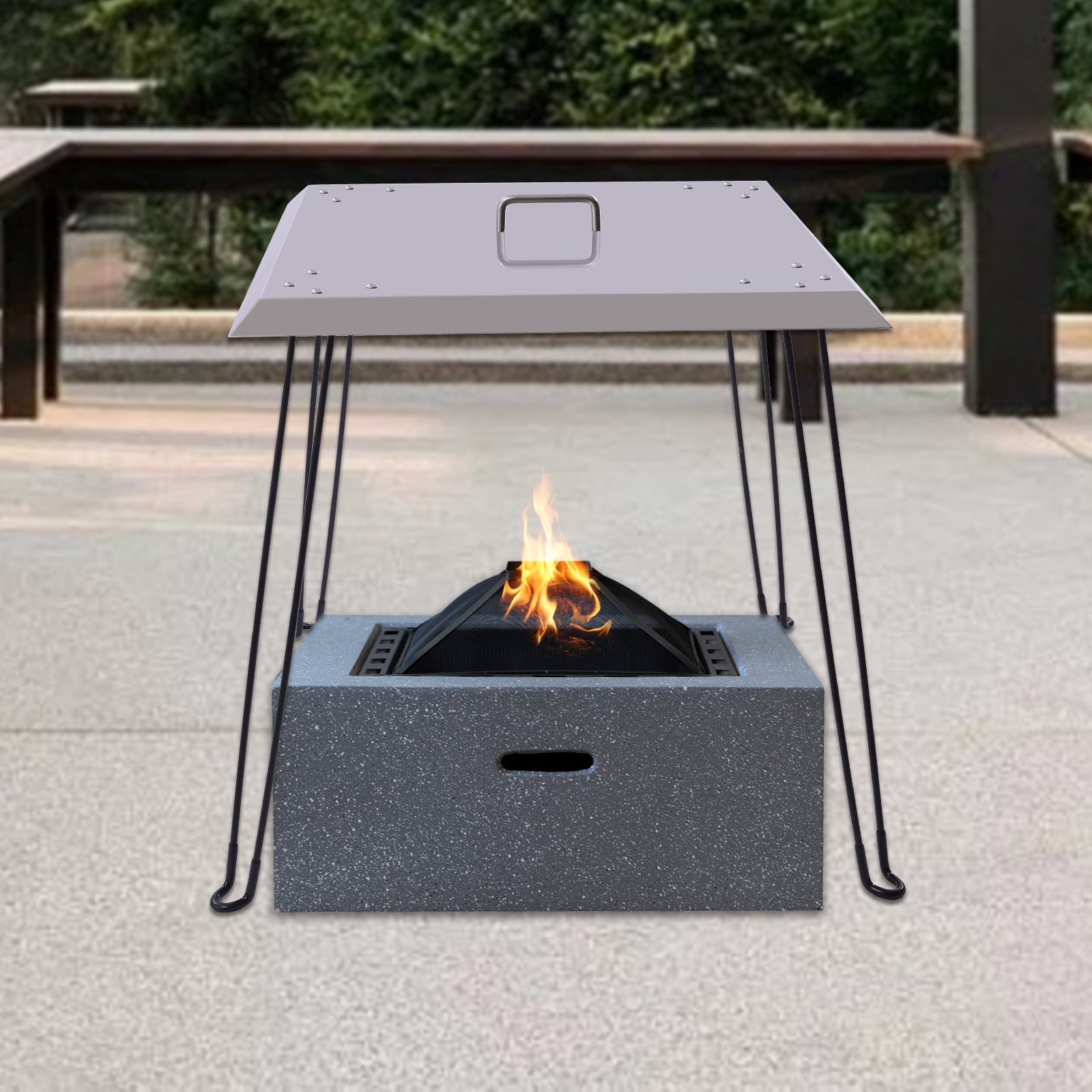Peakora Foldable Fire Pit Heat Deflector - Durable Stainless Steel Lid with Handle & Collapsible Legs - Protects from Debris & Distributes Heat in All Directions