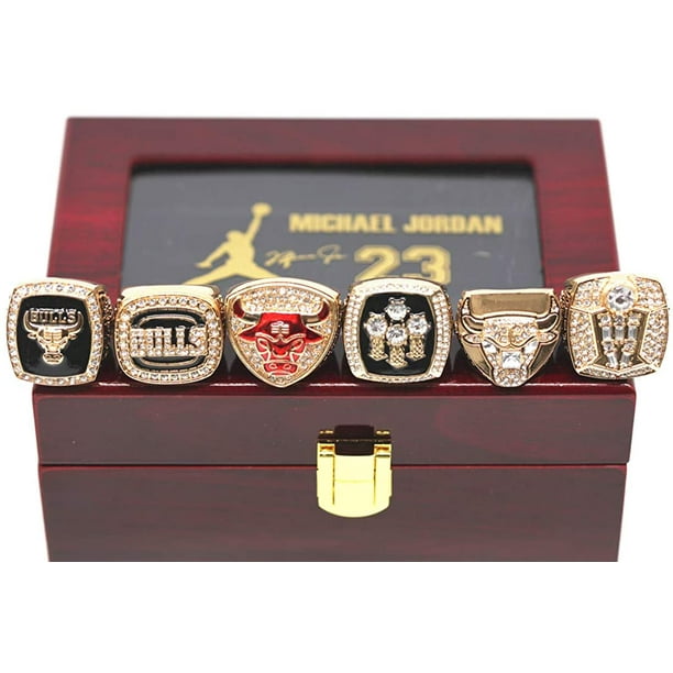 Conjunto de replicas de los anillos de campeonato de los Bulls de chica go en los anos 1991 1992 1993 1996 1997 1998 con caja regalos para padres jovenes ninos hombres chicos. Levamdar XMWJ257 2 Walma...