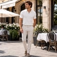 thumbnail image 4 of AZoiNM Men's Corduroy Short Sleeve Shirt Half Zip Collared Casual Stretch Fit Tee, 4 of 10