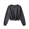 thumbnail image 4 of IWRICH Women's Long Sleeves Cropped Sweatshirts Belted Lace up Tops Crewneck Y2k Pullover 2025 Fall Outfit Dark Gray M, 4 of 4