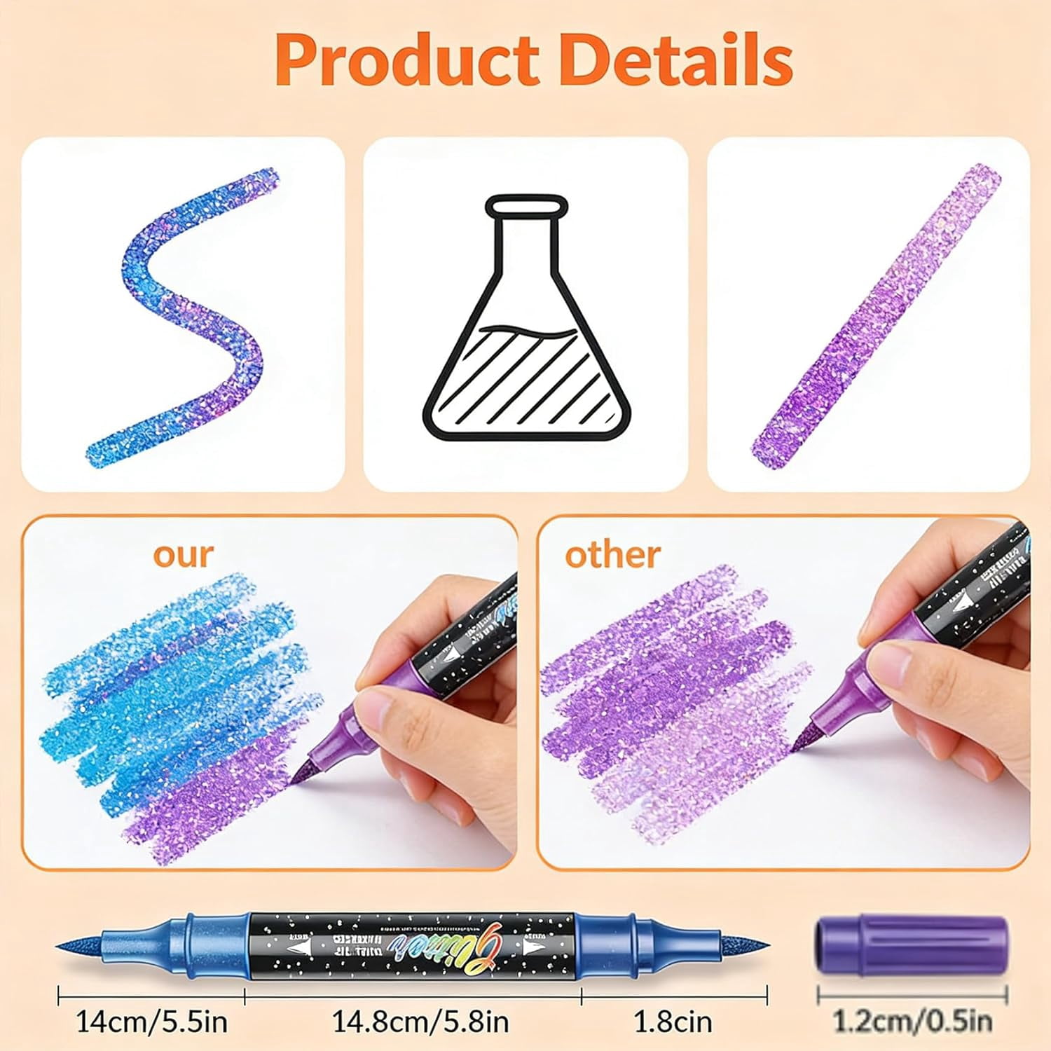 24/48/72/96 Colors Glitter Effect Brush Markers, Glitter Markers for Adults, Metallic Glitters Dual Tip Marker for Cards, DIY Crafts, Writing, Adults Coloring Books, Art Supplies Scrapbooking (24)