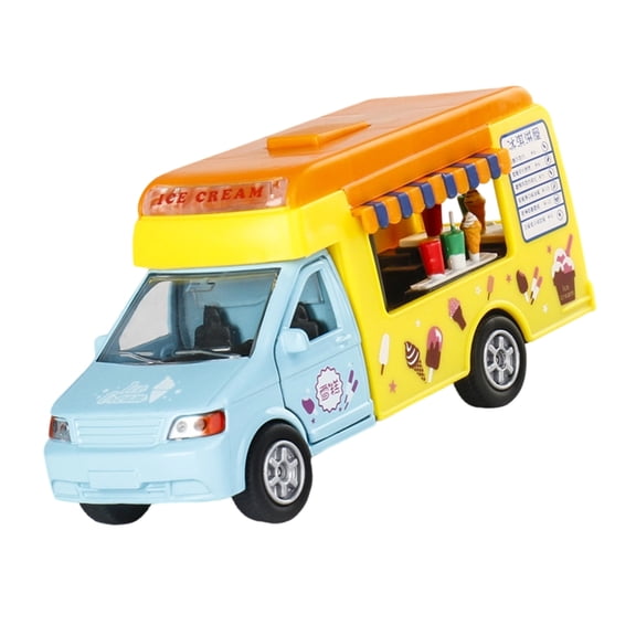 Zeiwohndc Miniature Ice Cream Car Model Play Vehicle Toy with Moving Wheel Opening Door