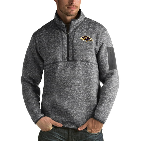 Men's Antigua Charcoal Baltimore Ravens Fortune Big & Tall Quarter-Zip Pullover Jacket