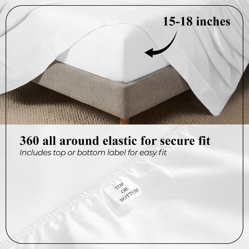 Superior Apus 100% Cotton 15" Deep Pocket Sheet Set, King, White