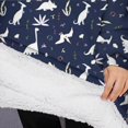 thumbnail image 3 of Oversized Wearable Blanket Hoodie,DarkBlue White Dinosaurs Plants Pattern Sherpa Blanket Hoodie with Super Pockets,Super Warm Fuzzy Pullover for Women & Men, 3 of 6
