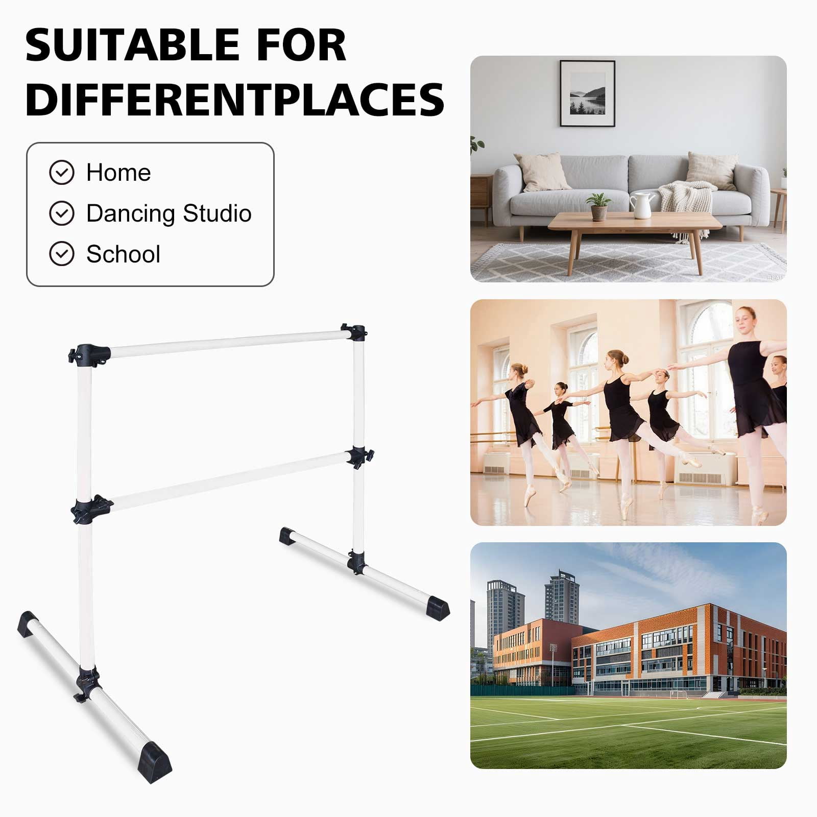 EUROCO 4FT Double Ballet Barre, Freestanding and Adjustable Dance Barre