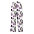 thumbnail image 3 of Linen Cropped Pants for Women Casual Wide Leg Plaid Capris with Pockets Elastic Waist Lounge Trousers Purple, 2XL, 3 of 5
