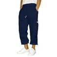 thumbnail image 1 of Pantalones de chándal anchos y holgados para hombre: cintura elástica con cordón, mezcla de lino, corte holgado con bolsillos laterales para yoga/running/uso informal., 1 of 4