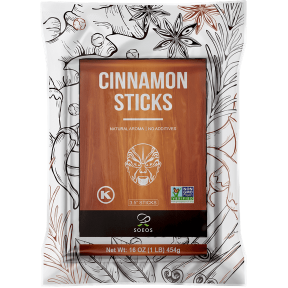 Soeos Cinnamon Sticks 16oz (454g), Non-GMO, Kosher Certified, Cinnamon Sticks for Cooking, Baking and Beverages