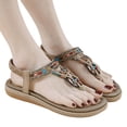 thumbnail image 3 of Gubotare T Strap Sandals for Women Womens Sandals Arch Support Slingback Rhinestone Dressy Sandals Comfort Summer Shoes Ankle Strap Elastic Flats for Beach Walking (Beige,Size 6.5), 3 of 7